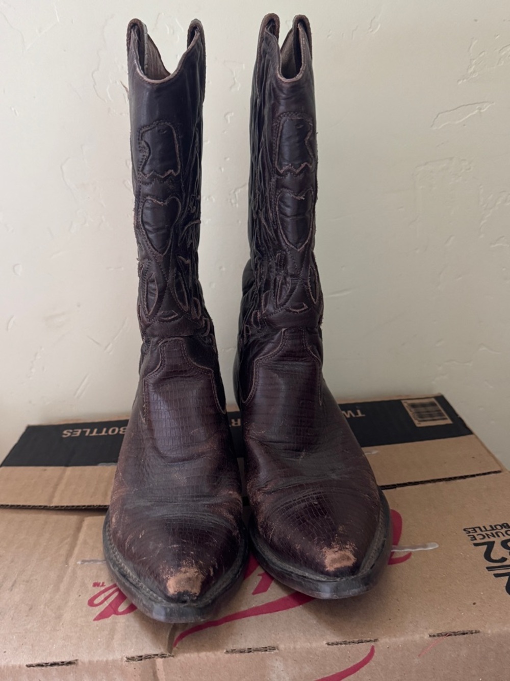Vintage Brown Embossed Leather Cowboy Boots
